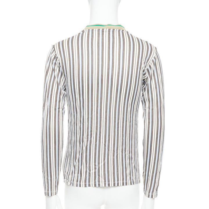 MIU MIU Vintage cream stripes green beige rib long sleeve polo shirt M