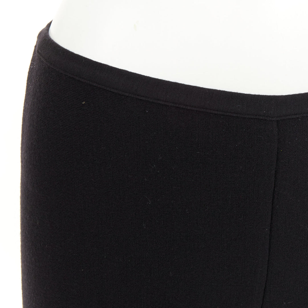 ALAIA black wool blend fringed hem low waist flare leg knitted pants FR36 S