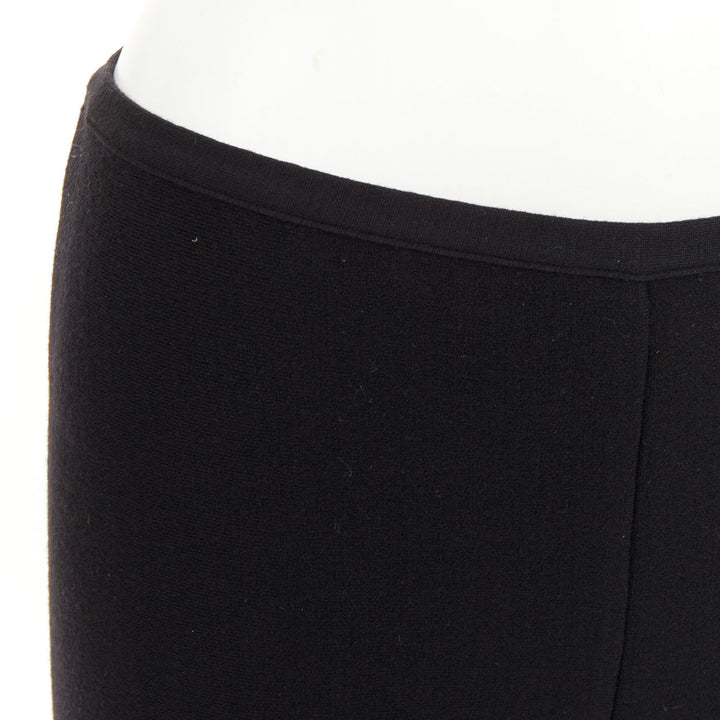 ALAIA black wool blend fringed hem low waist flare leg knitted pants FR36 S