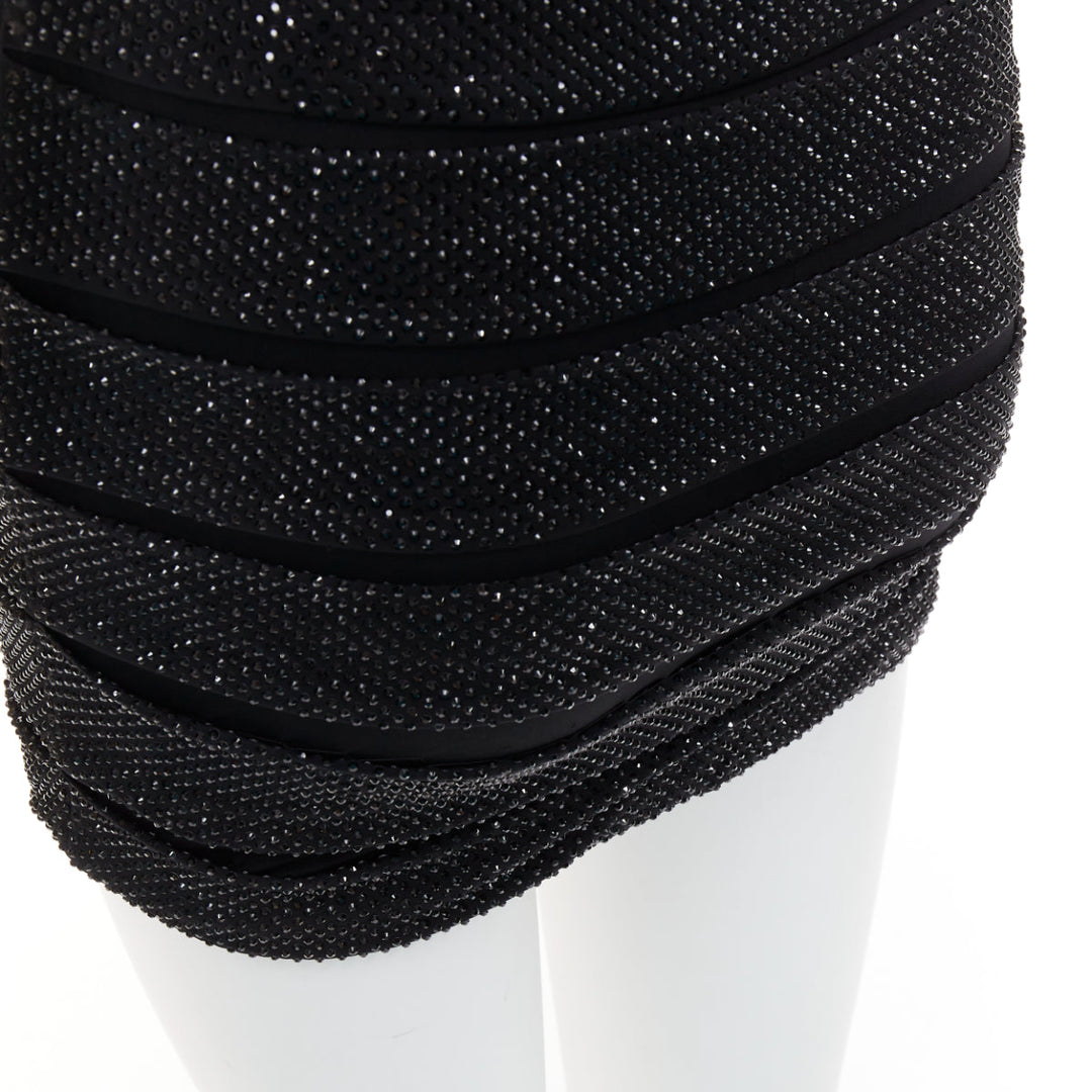 ALEXANDRE VAUTHIER  black crystal strass stretched panel bandage mini slip dress