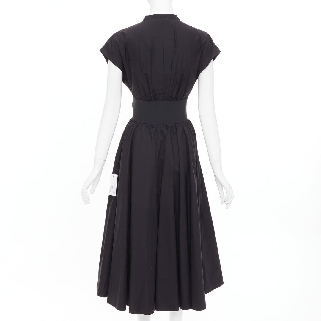 ALAIA 2023 belted leather trimmed black corset poplin casual A-line dress FR36 S