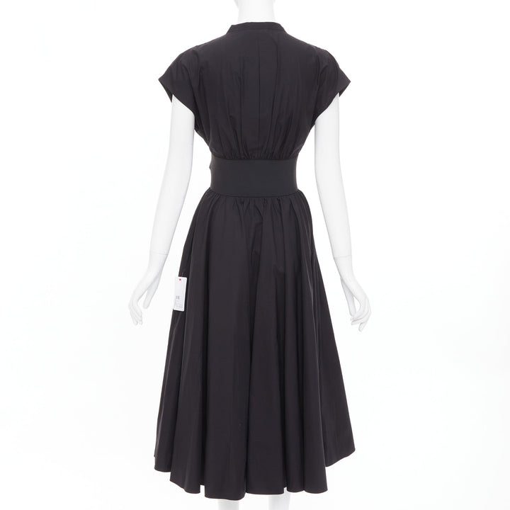 ALAIA 2023 belted leather trimmed black corset poplin casual A-line dress FR36 S