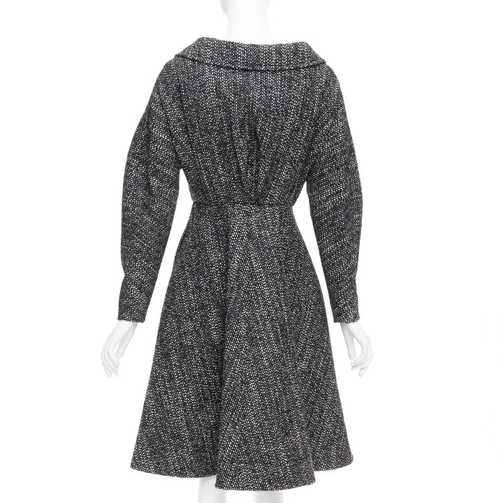 ALEXANDRE BLANC grey virgin wool blend tweed dolman swing coat FR34 XS
