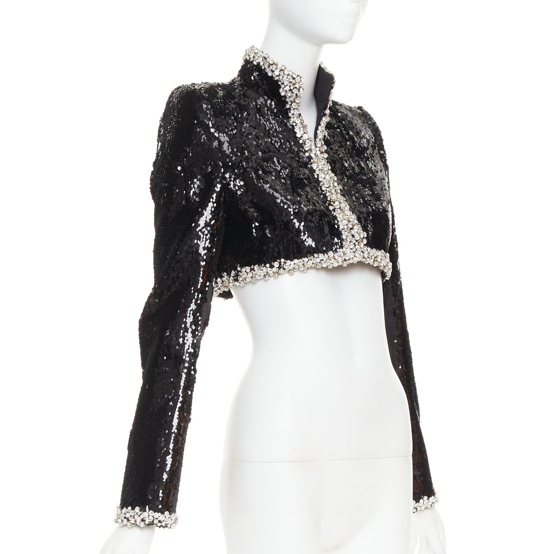 ALEXANDRE VAUTHIER COUTURE SS2025 Runway black sequin silver crystal crop jacket