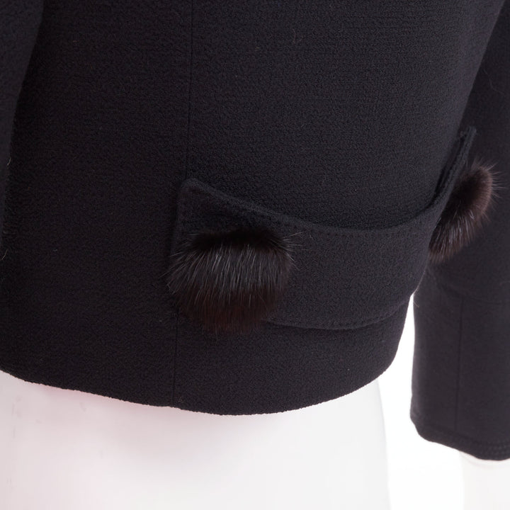 LOUIS VUITTON 2007 black wool crepe Mink fur button cropped jacket FR38 M