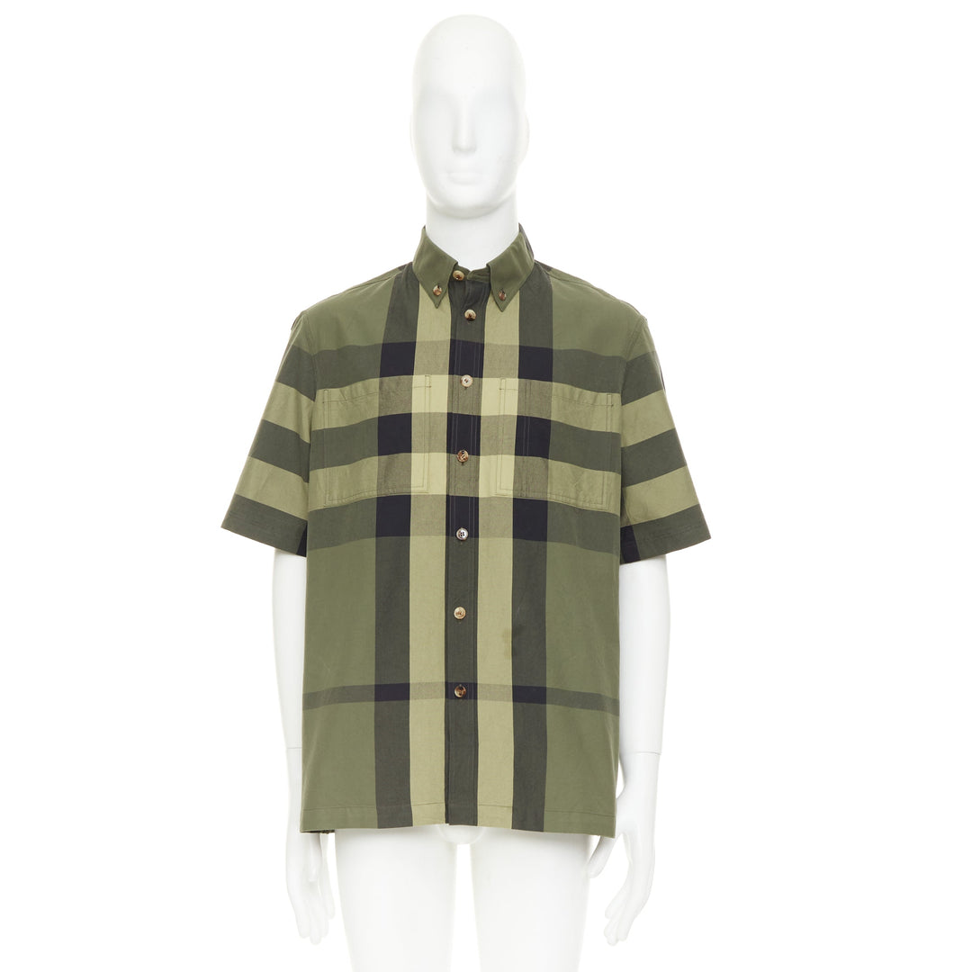 BURBERRY Travis military green black oversized vintage House Check boxy shirt M