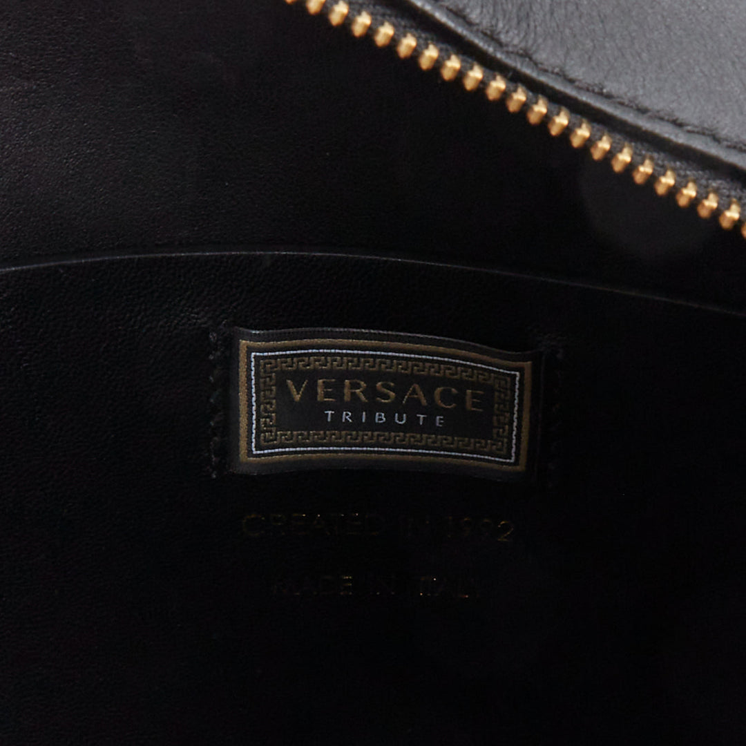 VERSACE 2018 Runway Tribute Medallion bondage black leather bowling bag