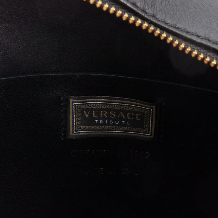 VERSACE 2018 Runway Tribute Medallion bondage black leather bowling bag