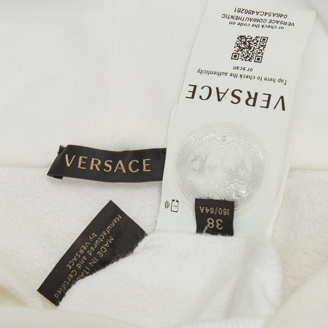 VERSACE 2020 white safety pin 90s vintage logo cotton graphic sweatshirt IT38 XS