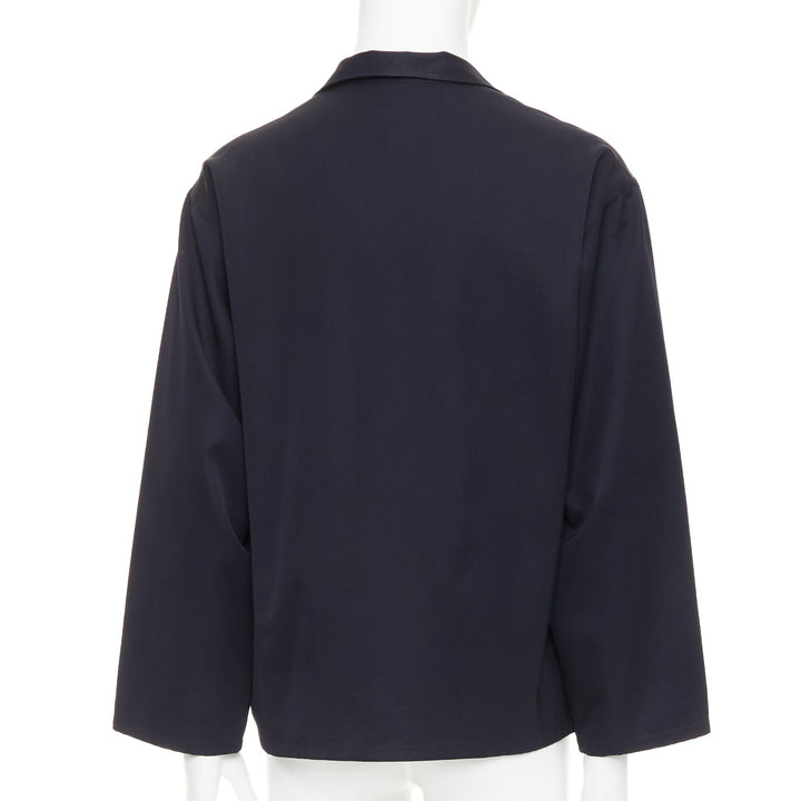 YOHJI YAMAMOTO HOMME navy wool wide cut sleeve boxy cropped blazer M