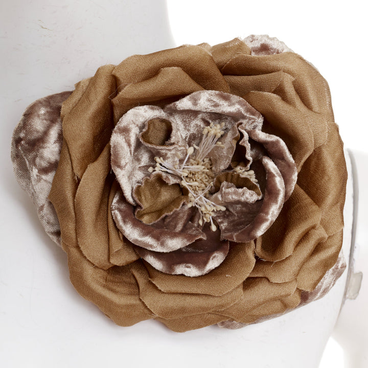 rare SAINT LAURENT 2022 X Large Wild Rose gold crushed velvet silk pin brooch