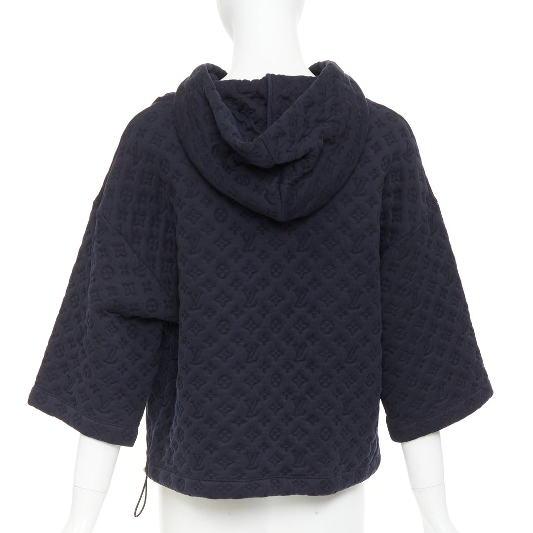 LOUIS VUITTON 2021 black  cotton 3D monogram jacquard short sleeve boxy hoodie
