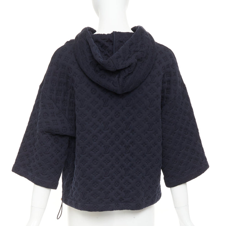 LOUIS VUITTON 2021 black  cotton 3D monogram jacquard short sleeve boxy hoodie