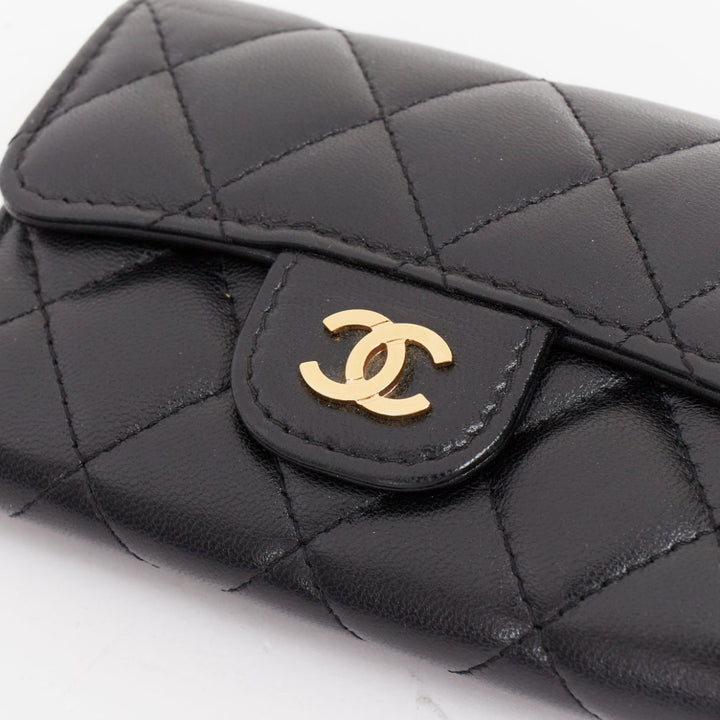 CHANEL Classic Flap Card Holder gold black quilted lambskin wallet cardholder