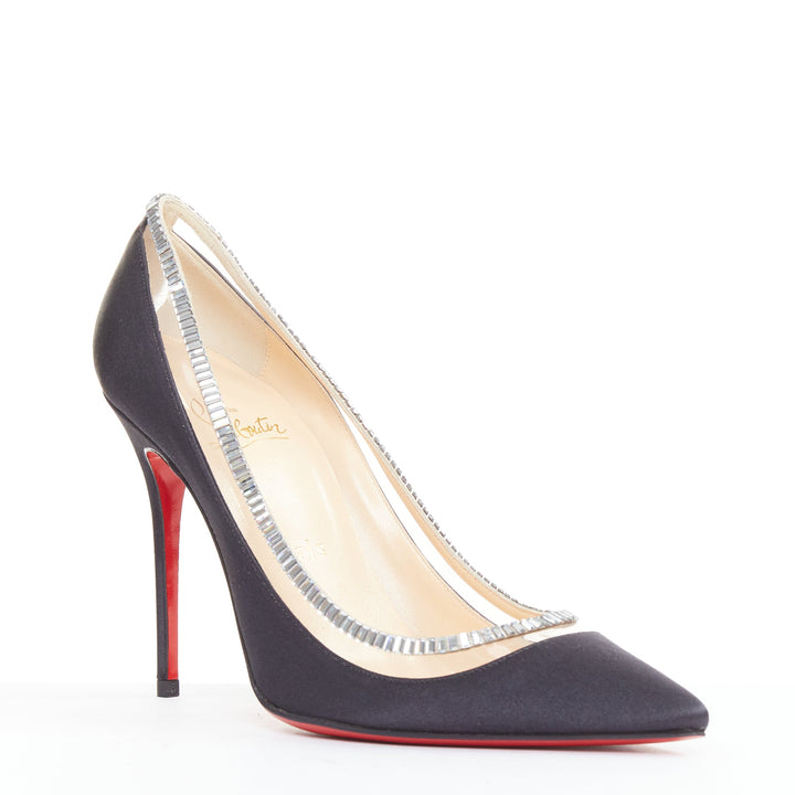 CHRISTIAN LOUBOUTIN Paulina Strass 100 Crepe Satin baguette crystal pumps EU37.5