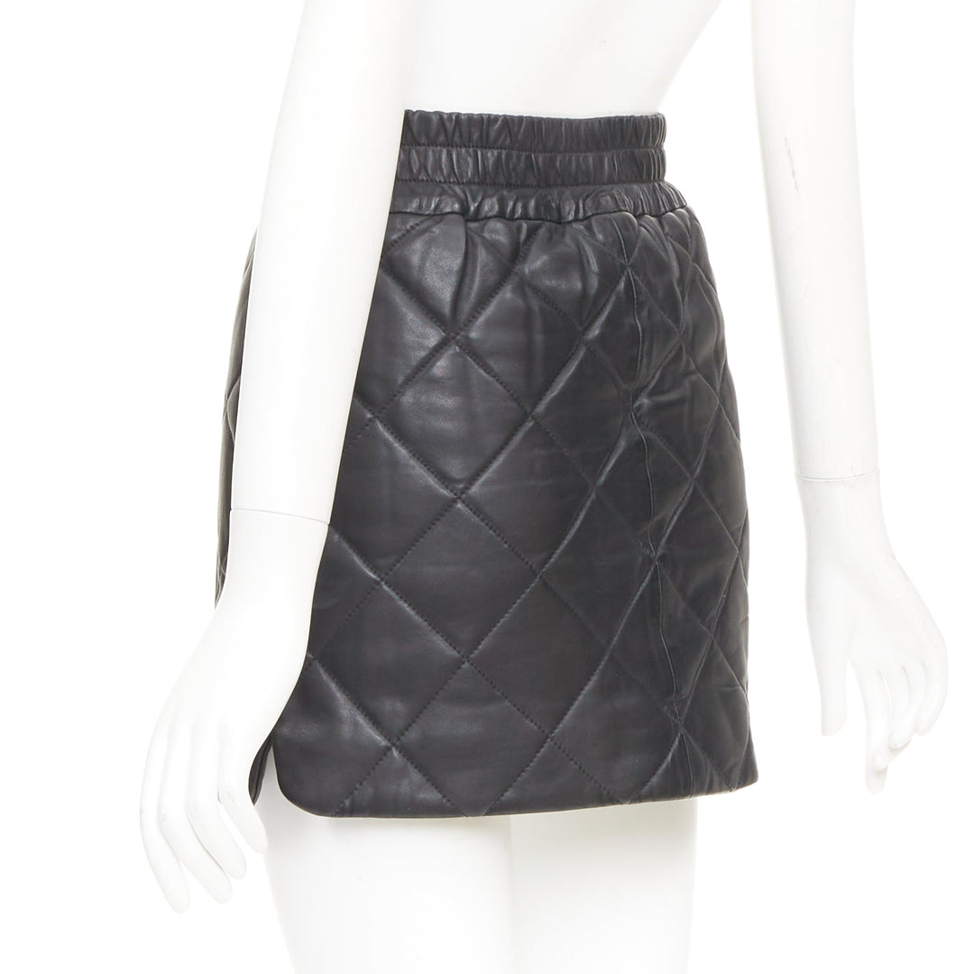 ALL SAINTS Ottie black lambskin leather quilted elasticated waist skirt US0 XS