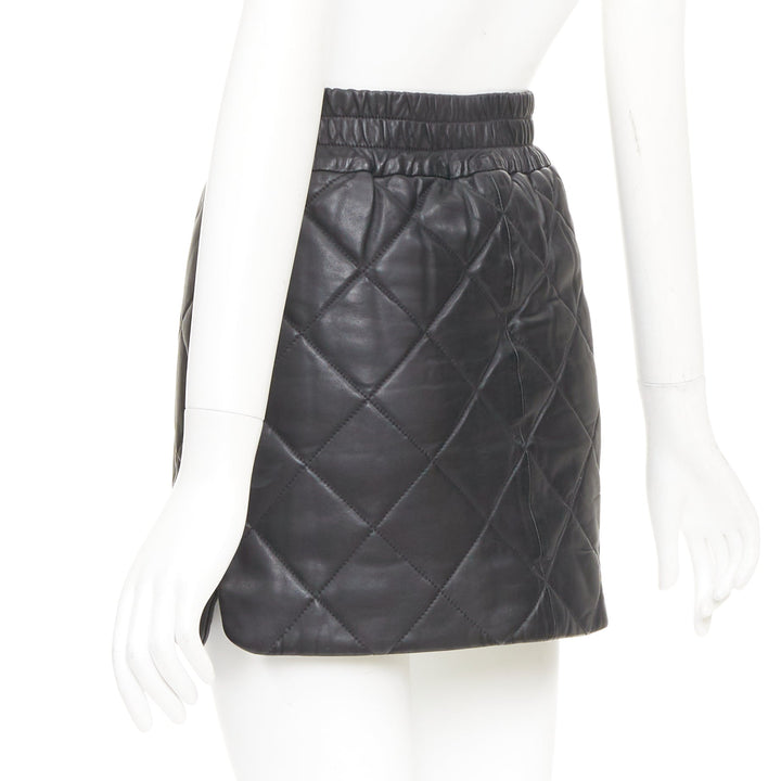 ALL SAINTS Ottie black lambskin leather quilted elasticated waist skirt US0 XS