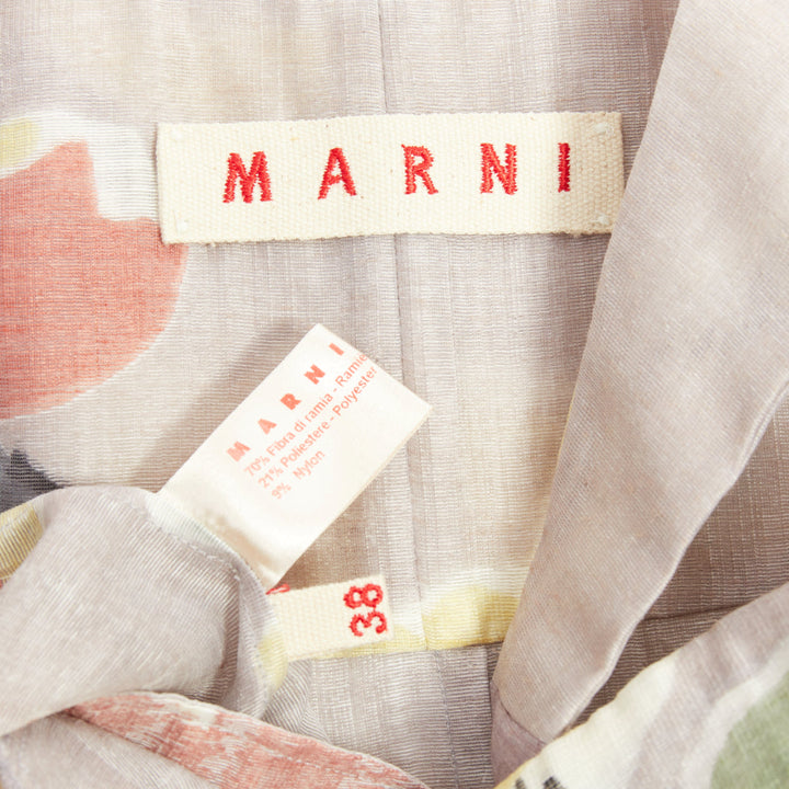 MARNI light grey ramie blend muted floral print panelled scoop neck top IT38 XS