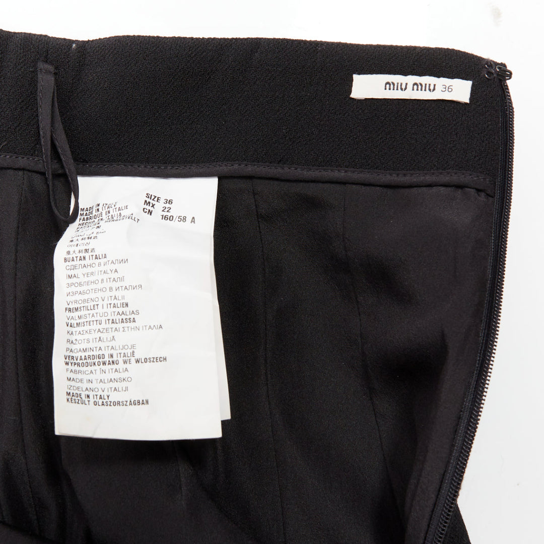 MIU MIU 2013 black 100% virgin wool high waist darted skirt IT36 XXS