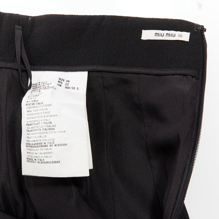 MIU MIU 2013 black 100% virgin wool high waist darted skirt IT36 XXS