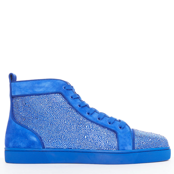 CHRISTIAN LOUBOUTIN Louis Orlato Strass sapphire cobalt crystal hi sneaker EU44