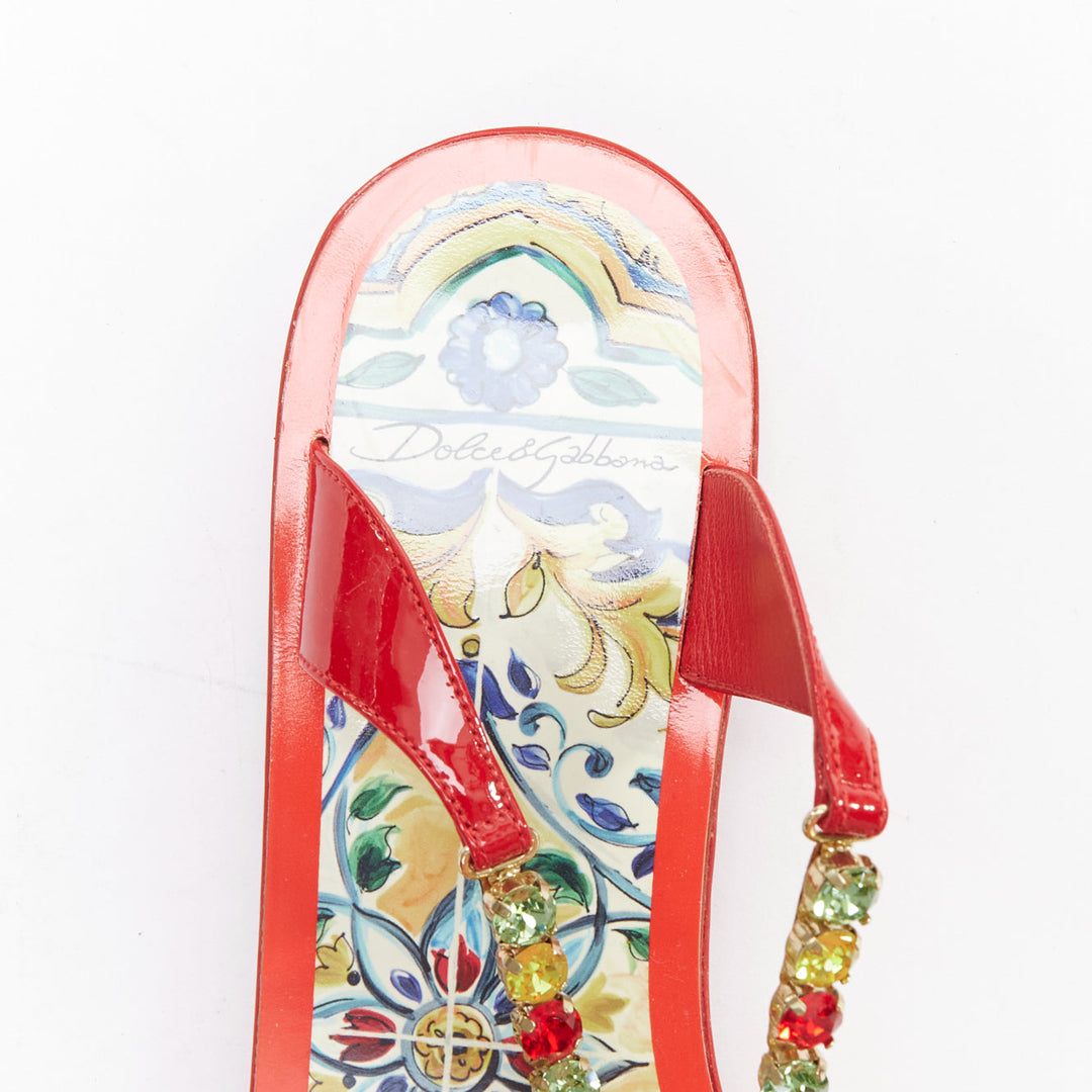 DOLCE GABBANA red colorful crystal embellished majolica sandals EU39