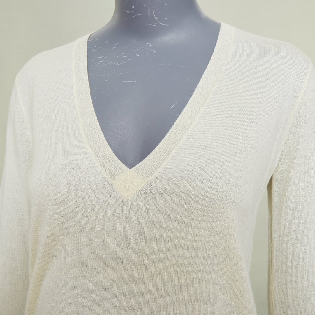 THEORY Yulia cream silk blend v neck long sleeve casual classic sweater knit XS