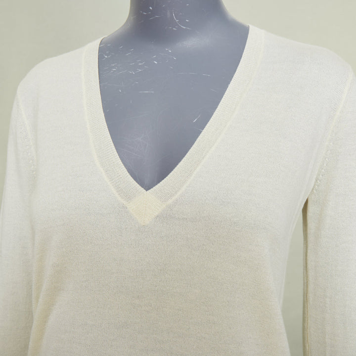 THEORY Yulia cream silk blend v neck long sleeve casual classic sweater knit XS