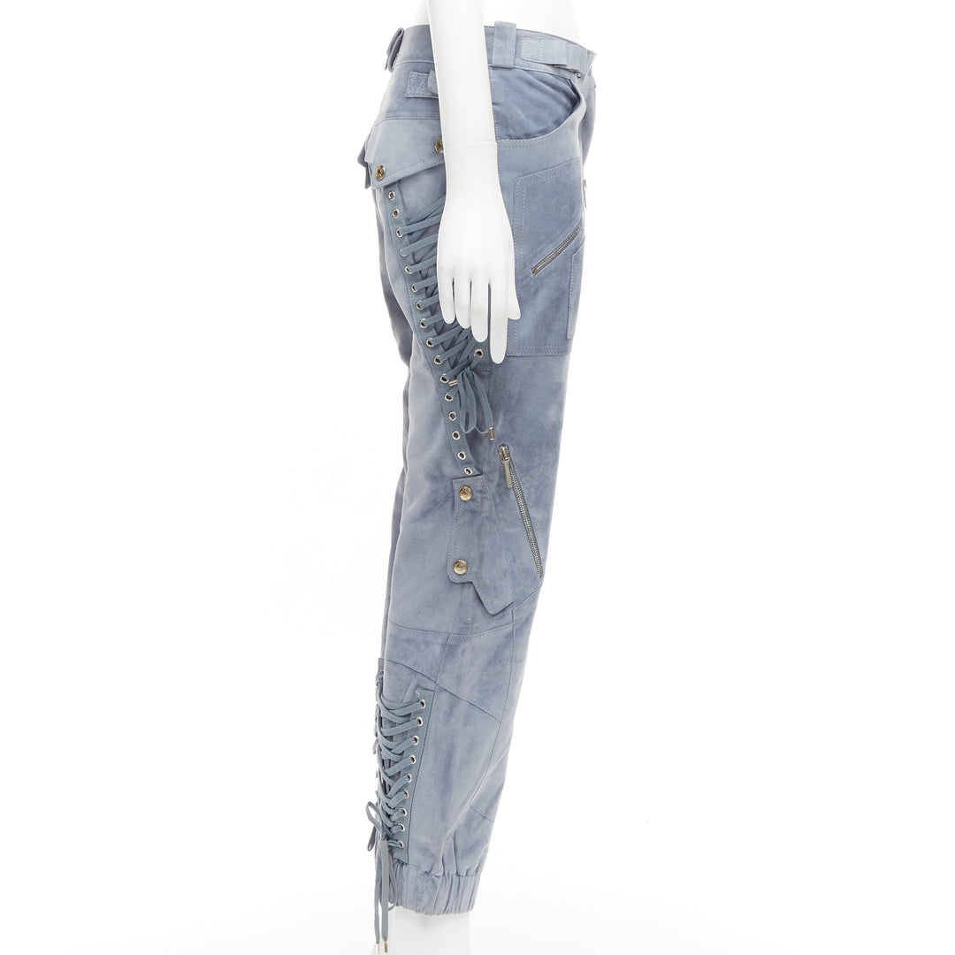 CHRISTIAN DIOR John Galliano Vintage blue calfskin laced cargo pants FR36 S