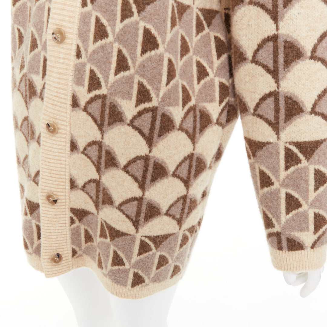 NANUSHKA 2021 Milo beige brown graphic knit intarsia button oversized cardigan S