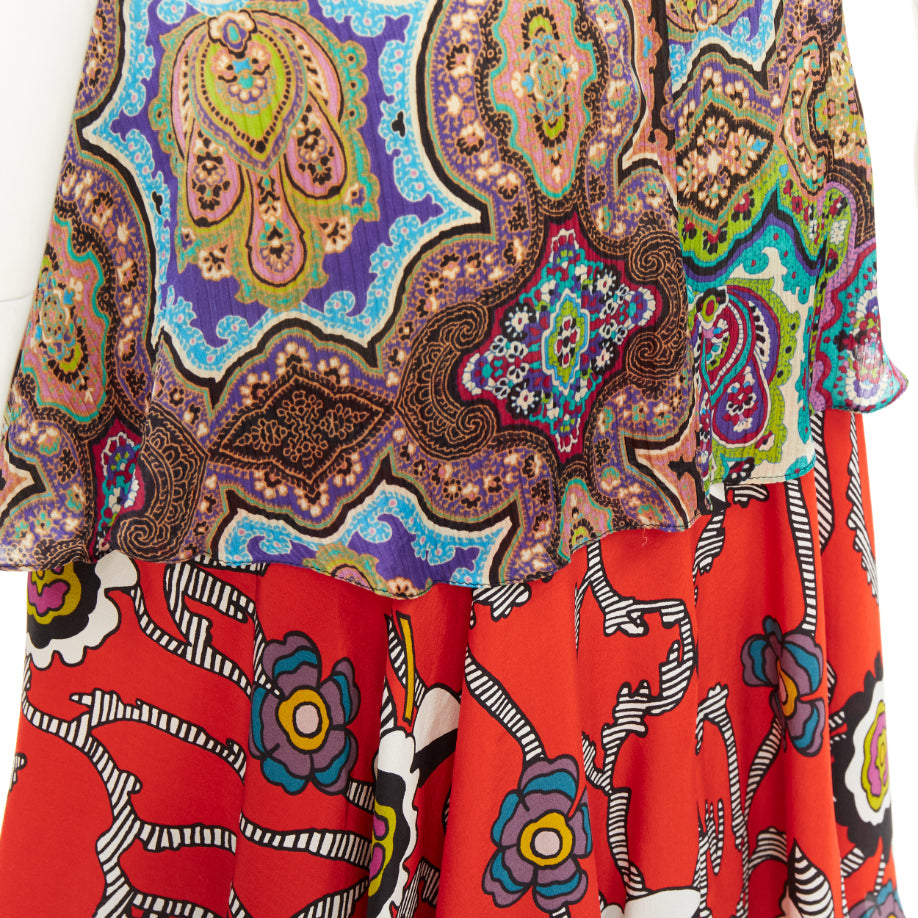 CHRISTIAN LACROIX Vintage tiered paisley patchwork silk bohemian skirt FR46 3XL