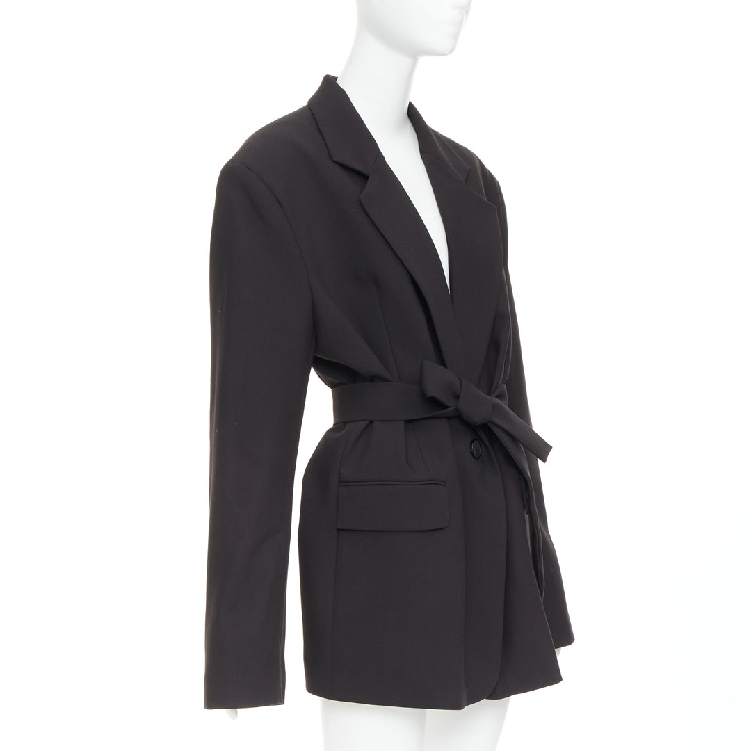 BAZILICA black cotton blend flap pocket belted oversized singled breasted blazer