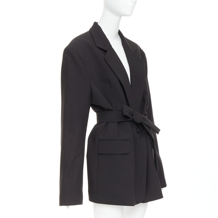 BAZILICA black cotton blend flap pocket belted oversized singled breasted blazer