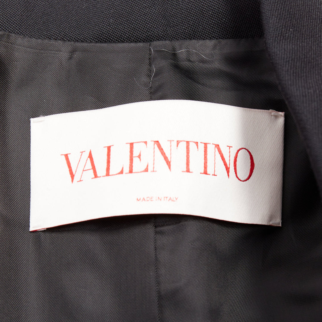 VALENTINO 2023 black virgin wool power shoulder double breasted coat IT38 XS