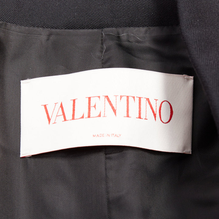 VALENTINO 2023 black virgin wool power shoulder double breasted coat IT38 XS
