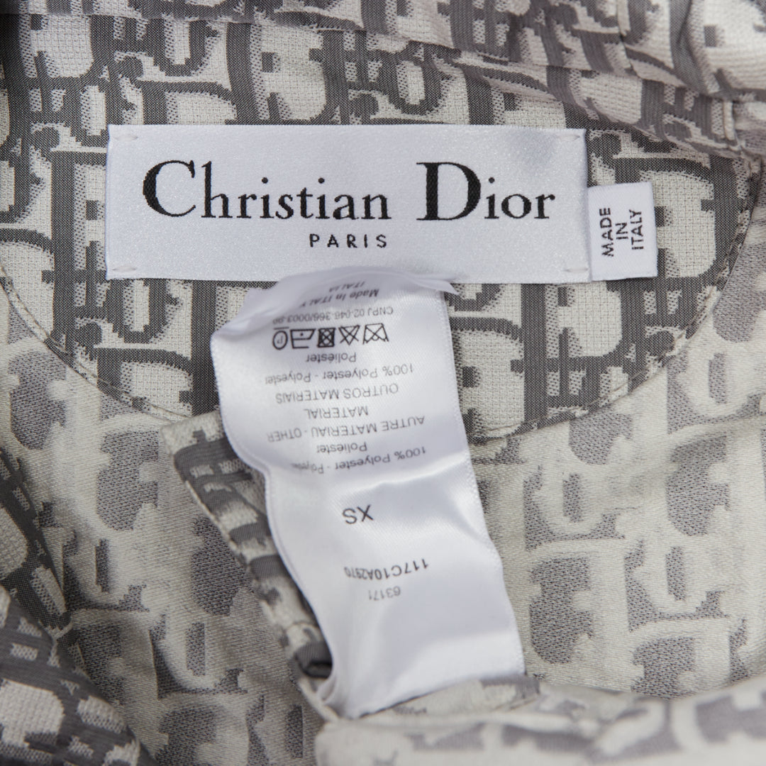 CHRISTIAN DIOR Oblique grey white monogram technical taffeta hooded anorak XS