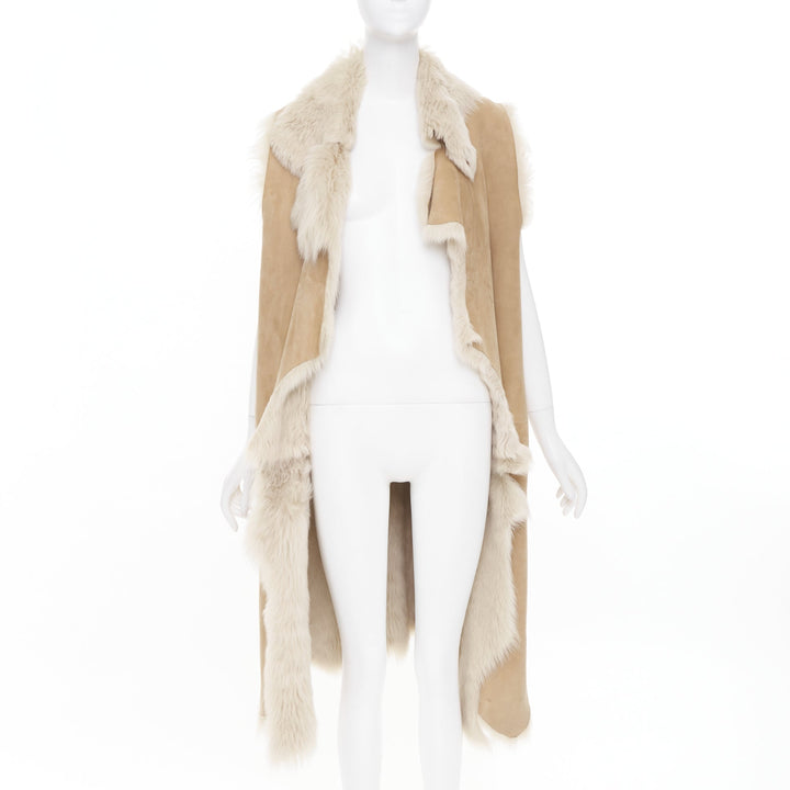 MICHAEL KORS COLLECTION Runway brown fur lined suede leather vest coat