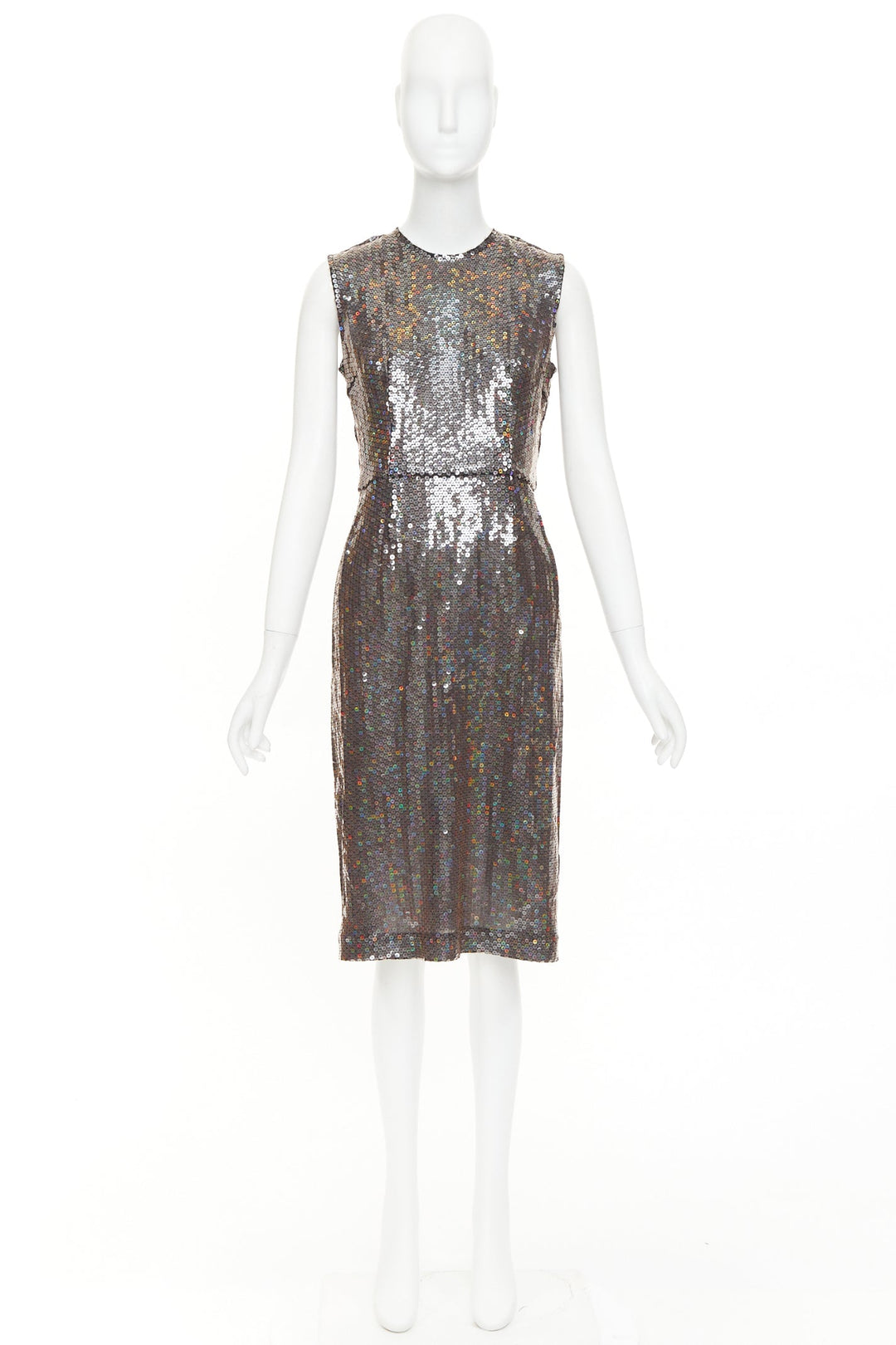 COMME DES GARCONS 1999 iridescent grey allover sequin sleeveless sheath dress S