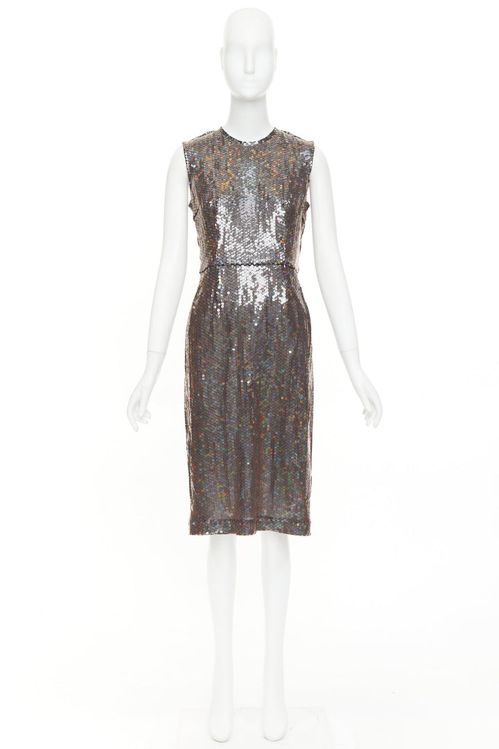 COMME DES GARCONS 1999 iridescent grey allover sequin sleeveless sheath dress S