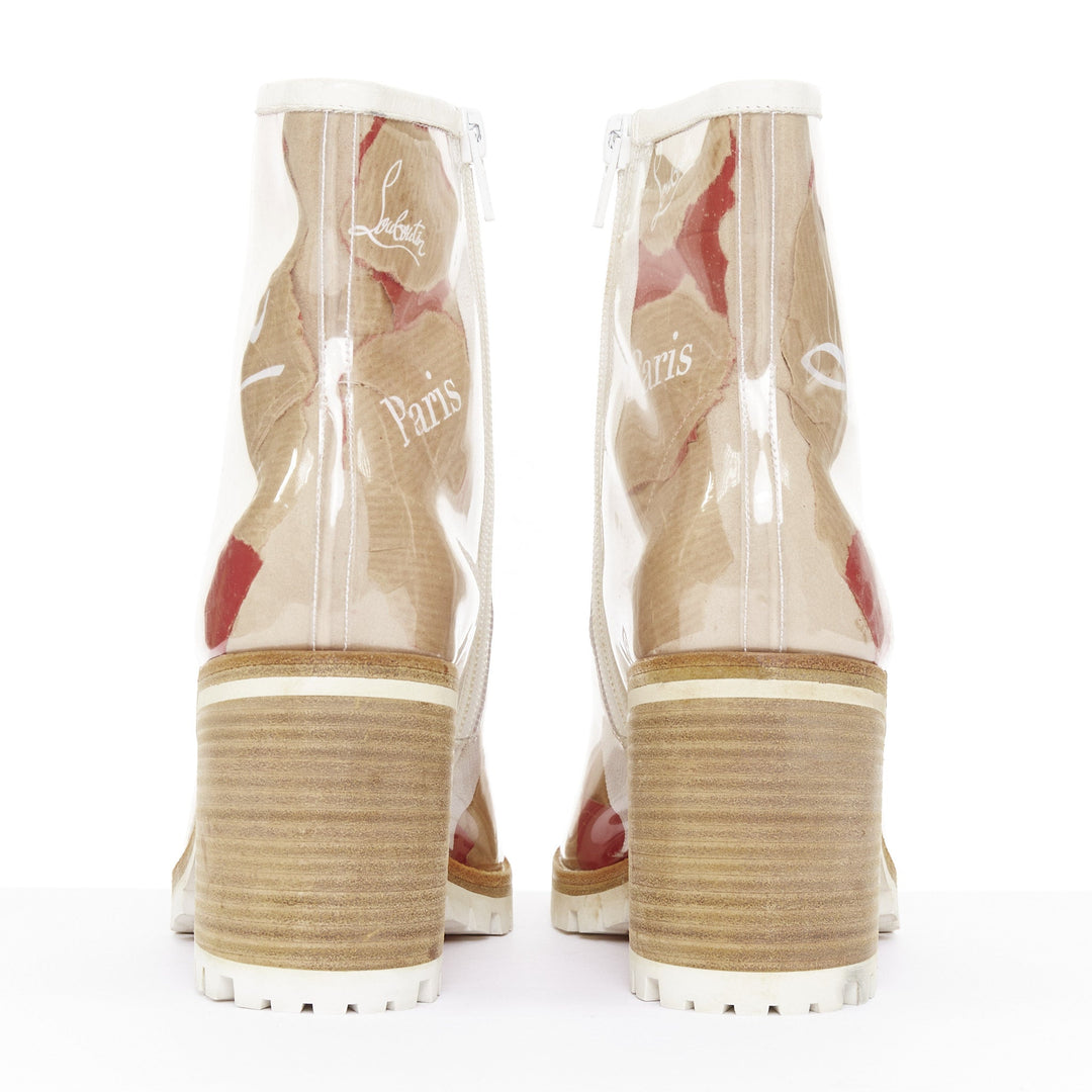 CHRISTIAN LOUBOUTIN Loubikraft Loubi kraft paper PVC block heel boots EU37.5