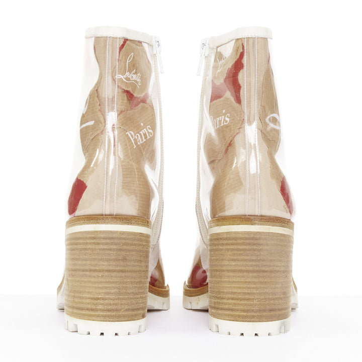CHRISTIAN LOUBOUTIN Loubikraft Loubi kraft paper PVC block heel boots EU37.5
