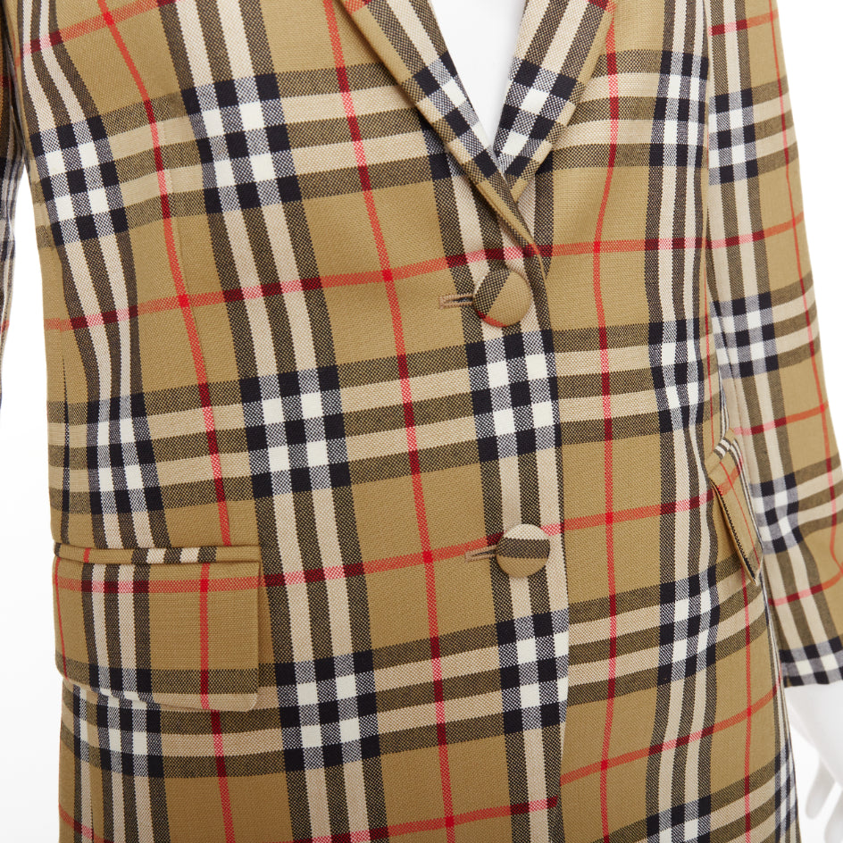 BURBERRY 100% wool brown House Check single breasted blazer jacket IT36 XXS