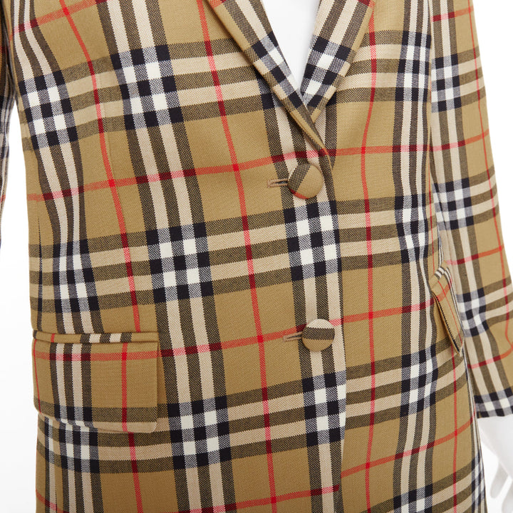 BURBERRY 100% wool brown House Check single breasted blazer jacket IT36 XXS