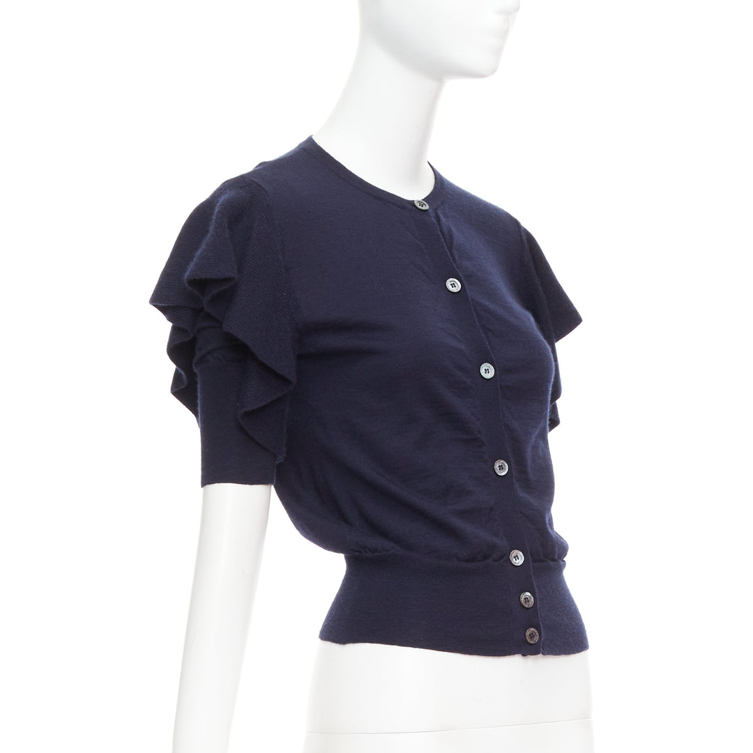 VIKTOR & ROLF navy cashmere silk ruffle sleeves cardigan sweater S