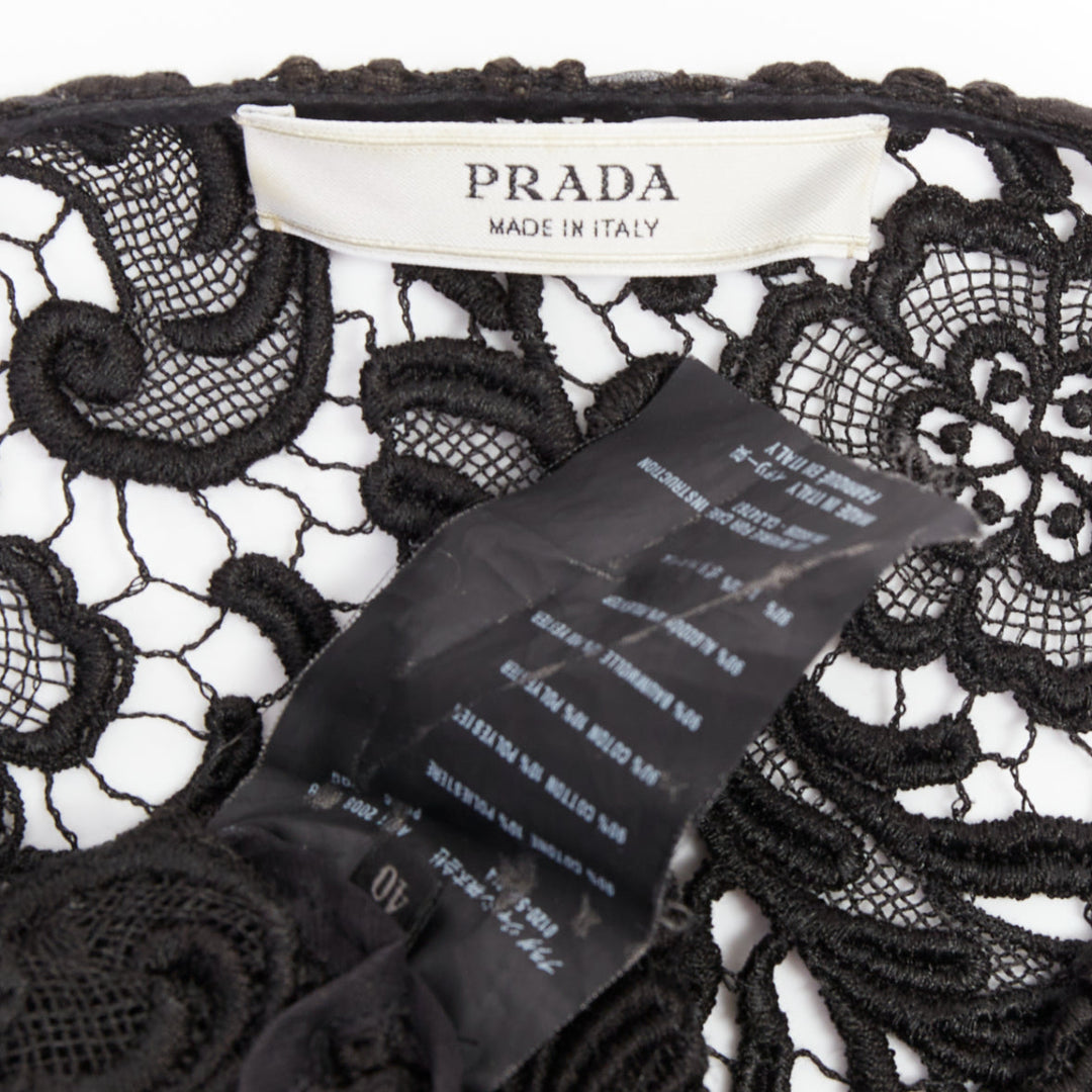 rare PRADA 2008 Vintage black 3D guipure  sheer lace cropped jacket IT40 S