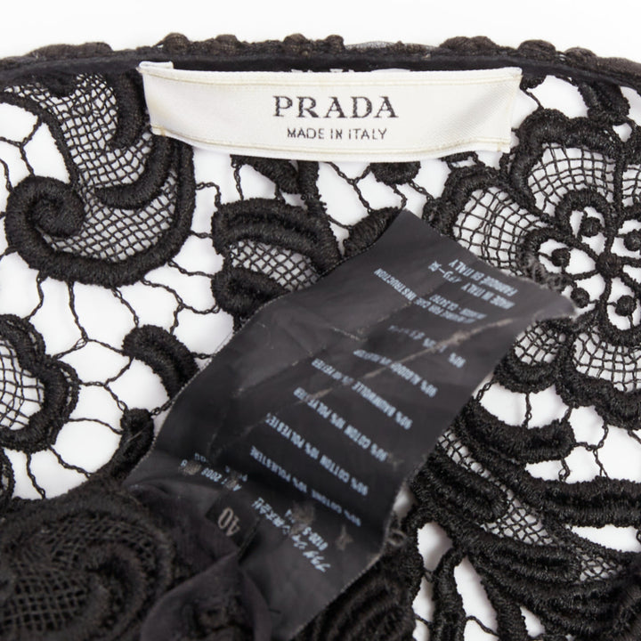 rare PRADA 2008 Vintage black 3D guipure  sheer lace cropped jacket IT40 S