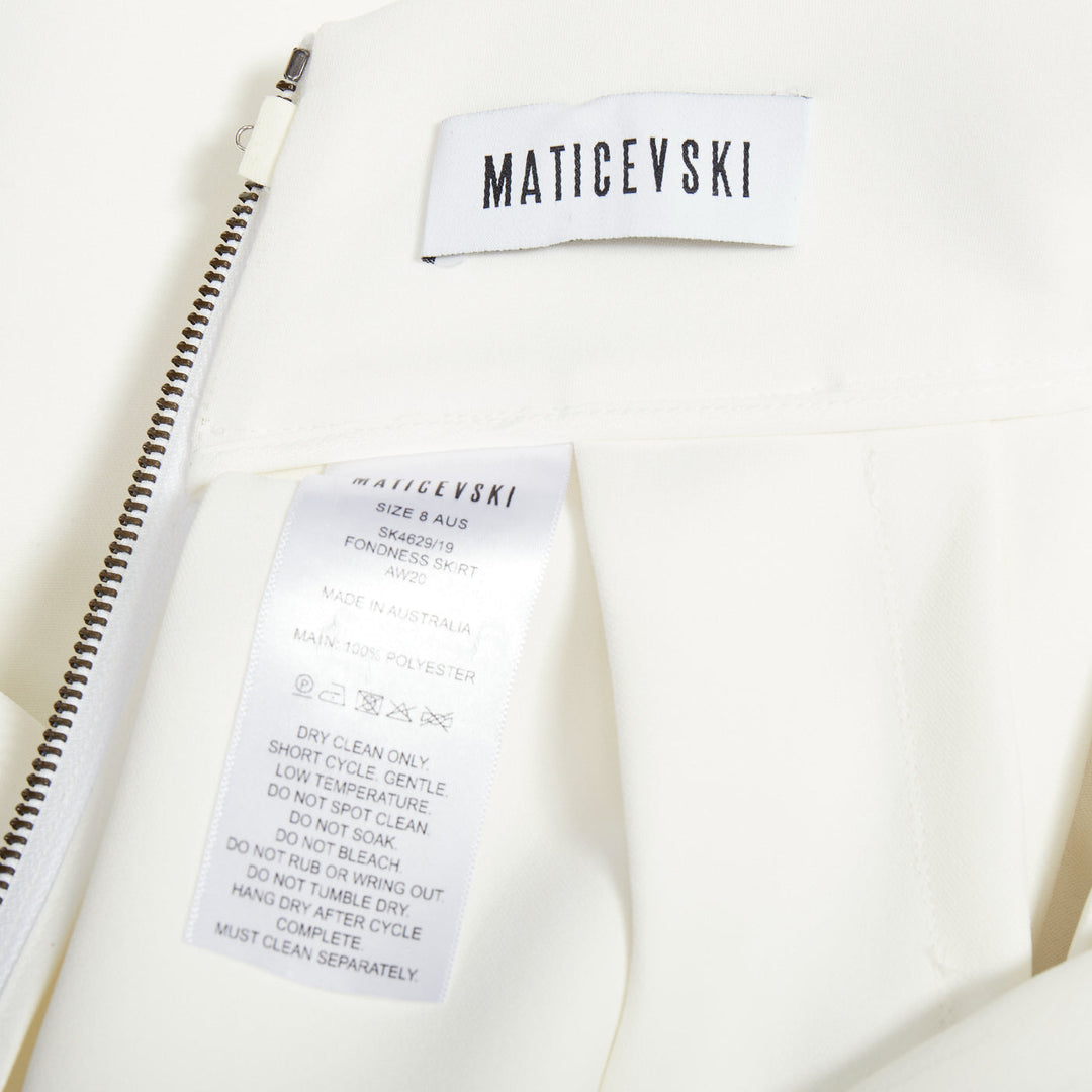 MATICEVSKI 2020 Fondness cream crepe pleated front drape hi low full skirt AU8 S
