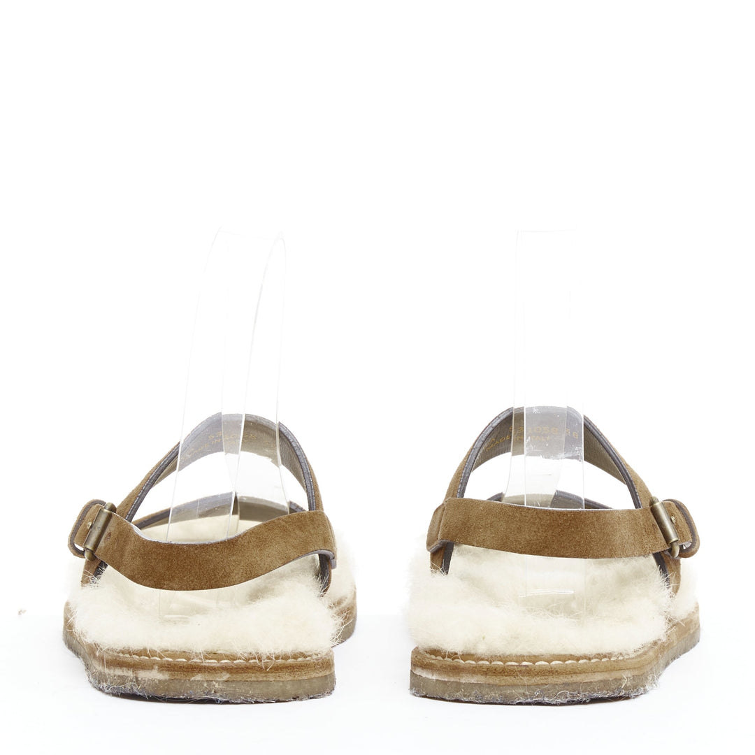 SAINT LAURENT Joan Noe tan leather cream shearling lined sandals EU38