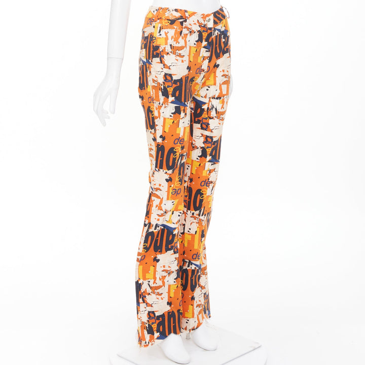 CHRISTIAN DIOR 2001 Runway John Galliano orange poster graphic denim jeans FR36
