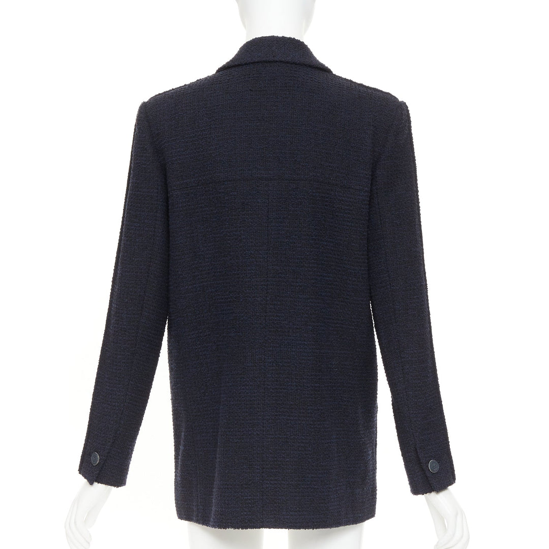 CHANEL navy cotton tweed boucle four pocket double breasted jacket FR40 M